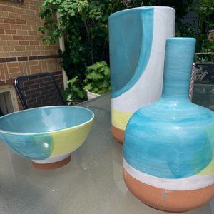 3 piece home decor set: vase, large bowl, and extra large vase